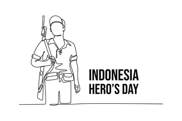  Indonesian hero day concept. Single line draw design vector graphic illustration.