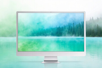 Fototapeta premium Soothing Watercolor Gradient: A Tranquil Blend of Green and Blue by Generative AI