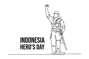  Indonesian hero day concept. Single line draw design vector graphic illustration.