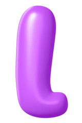 3D l png sticker, purple balloon English alphabet, transparent background