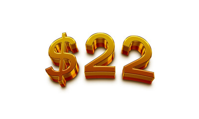 3D Golden number design of dollars 22. 