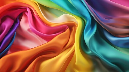 Obraz premium Colorful silk fabric with vibrant rainbow hues and smooth texture.