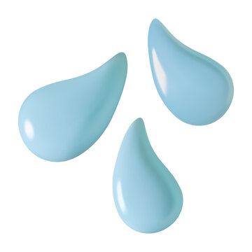 Water drops splash 3d emoji. Sweat, tears or rain vector icon. Realistic three dimensional illustration isolated on white background. 