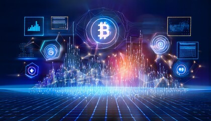 Fototapeta premium Future Consumer and technology concept: AI in finance, digital currency interface with glowing graphs.