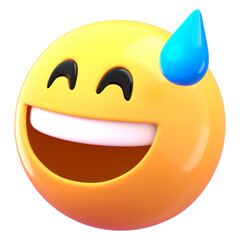 3D emoticon png sweat smile sticker, transparent background