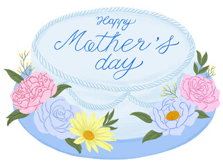 Mother's day cake png sticker, blue dessert illustration, transparent background