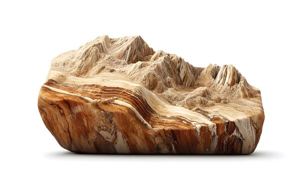 Detailed rock formation, brown and beige, isolated.