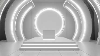 Fototapeta premium Modern Minimalist White Stage with Neon Lighting