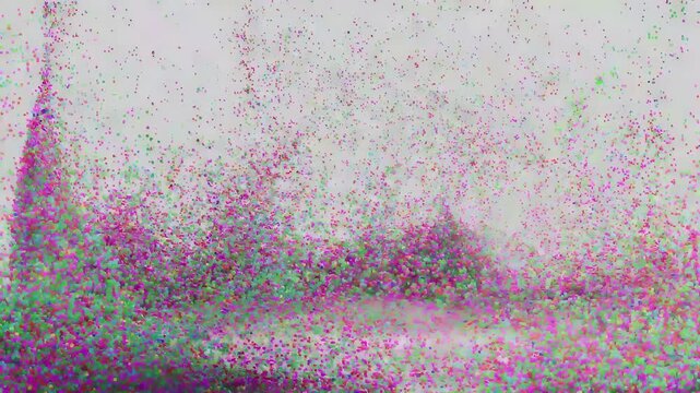 many colorful particle on whiite background.