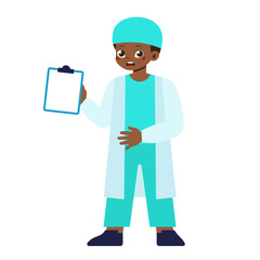 Kid in Doctor & Nurse Costume Male Doctor with Clipboard