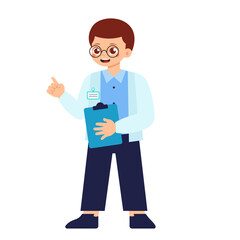 Kid in Doctor & Nurse Costume Male Nurse Holding Clipboard in Classroom