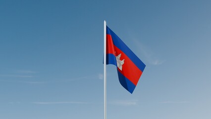 Cambodia flag on blue sky 3d illustration image