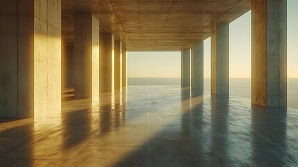 Fototapeta premium Concrete Columns With Ocean View Illustration