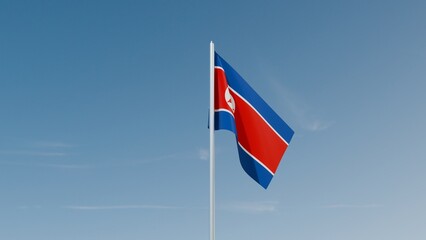 North Korea flag on blue sky 3d illustration image