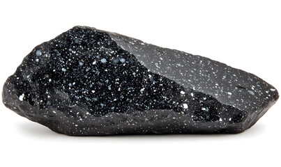 Black rock with white specks isolated.