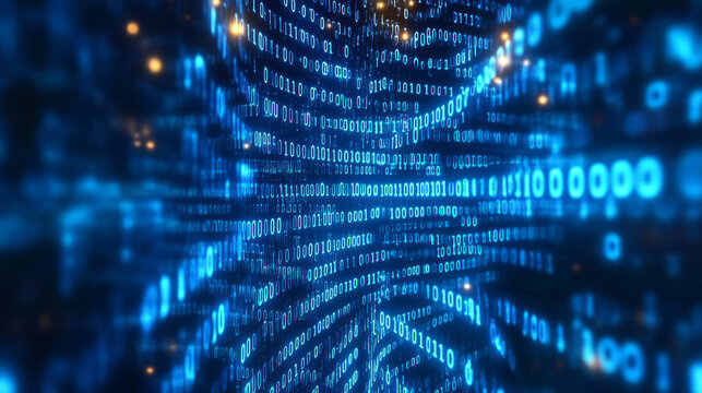 Binary code forms a data flow blue technology concept background