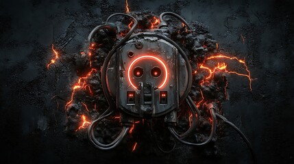 Glowing Cybernetic Skull 3D Render: Dark Fantasy Digital Artwork AI Generated