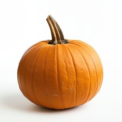 Obraz premium Single pumpkin on an isolated white background, centered, macro shot, high detail, bright natural light, minimal shadows, studio setting