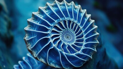 Obraz premium Abstract blue spiral shell-like structure.