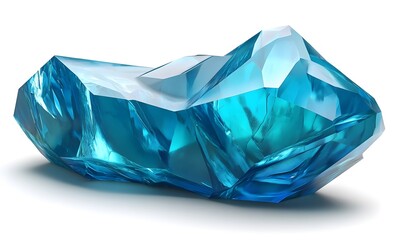 Blue crystal with sharp edges on white background.