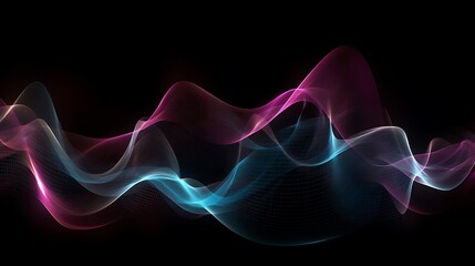 Abstract flowing light waves, pink, blue, and purple hues on black background.