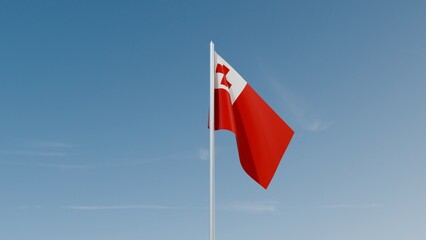 Tonga flag on blue sky 3d illustration image