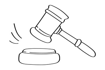 Judge gavel png line art, transparent background