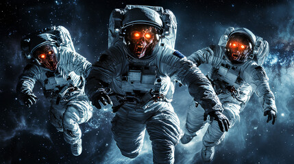 Fototapeta premium Horrible astronaut zombies are on the moon