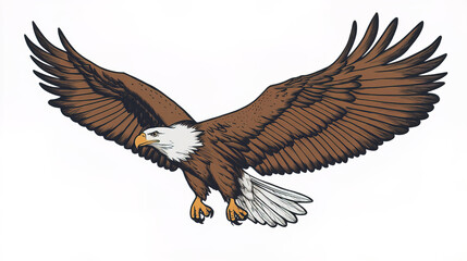 Obraz premium Soaring bald eagle with outstretched wings, showcasing its majestic beauty