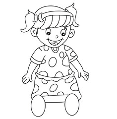 Cute cartoon hand drawn vector doll coloring page.