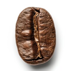 Naklejka premium Close-up of a dark roasted coffee bean highlighting its texture, isolated on white background, photo-realistic