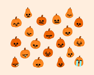 Set of pumpkin character with various expressions