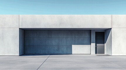 Minimalistic Pantone colored concrete garage design creates a sleek and modern aesthetic. The concrete garage emphasizes a simple yet stylish appearance with ample copy space.