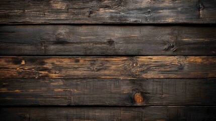 Obraz premium Dark and rustic wooden planks create a rough texture, providing a unique visual appeal. This image captures the essence of dark wooden planks, ideal for various design projects with ample copy space.