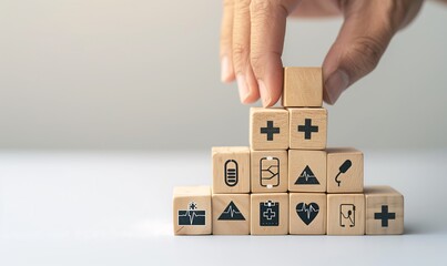 Capturing the Spirit of Health Reform: How Wooden Blocks with Insurance Symbols Chart Paths to Better Systems, 健康改革の精神を捉える: 保険の象徴が描かれた木製ブロックがより良いシステムへの道を示す方法,Generative AI