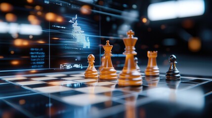 Digital Chess Game with Glowing Pieces and Background