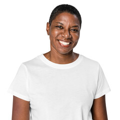 Png t-shirt mockup transparent on African American woman