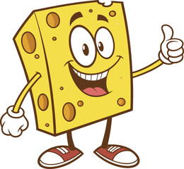 Cheerful Cartoon Cheese Character Giving Thumbs Up Illustration for Creative and Food-Themed Designs

