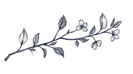 Delicate Branch with Blossoms - Line Art Design