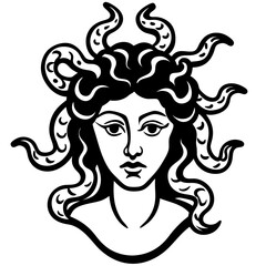 Medusa with Snake Hair – Mythical Gorgon Head Illustration