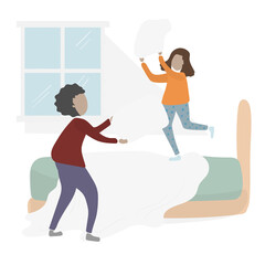 Pillow fight png clipart, happy family illustration