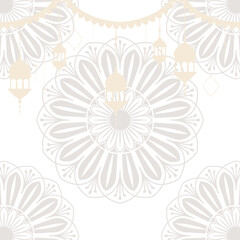 Png Islamic floral background with lantern decoration on transparent background