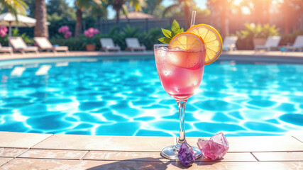 Refreshing Pink Lemonade Cocktail by the Swimming Pool