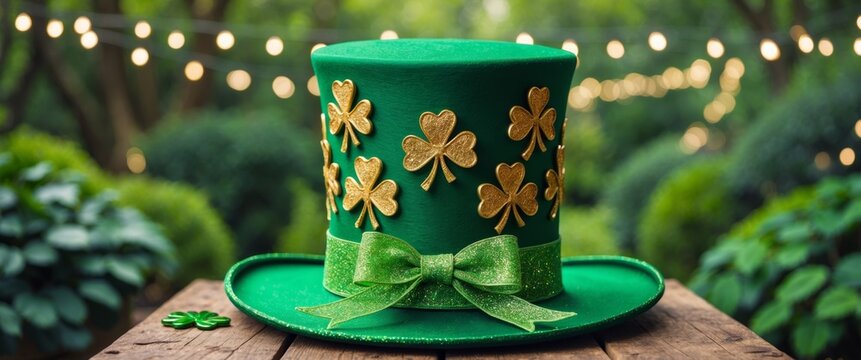 Green hat with shamrocks during a festive celebration