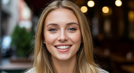 Obraz premium Young happy pretty smiling professional business woman, happy confident positive female entrepreneur standing outdoor on street arms crossed, looking at camera, Generative A