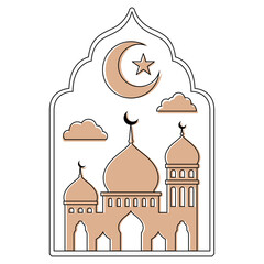 Islamic mosque png sticker, beige illustration, transparent background