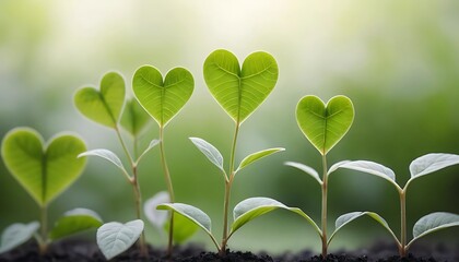 Abstract hearts in plant blurred growing theme in a minimalist background,