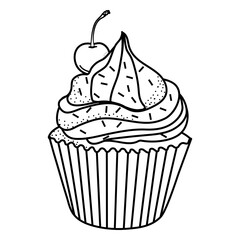Cupcake png doodle sticker, black & white illustration, transparent background
