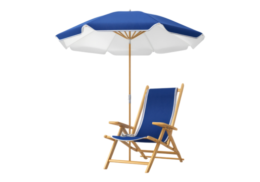 Beach chair and umbrella .Transparent background .Isolated PNG