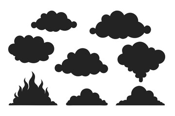 Black smoke isolated flat vector illustration on white background.